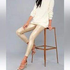 Free People Women's Vegan Suede Gold Metallic Skinny Pants Leggings small